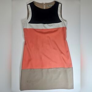 Eliza J. Shift Dress Womens Midi 6 Navy Cream Coral Colorblock Summer Event Wear